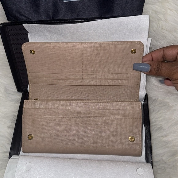 PRADA 1M1349 Saffiano Leather Long Snap Wallet Beige - Picture 11 of 17